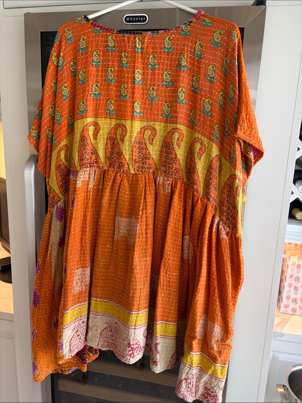 Bohemian Orange Elephant Print Peasant Top - Picture 4 of 6